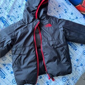 The North Face Kids' Gray Puffer with Red Trim